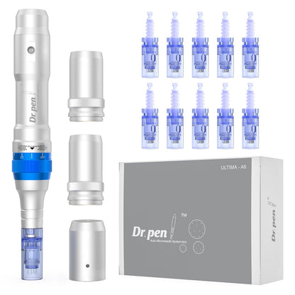 Dr. Pen A6 Professional Microneedling Pen - Includes 10 Pcs 12-Pin Replacement Cartridges